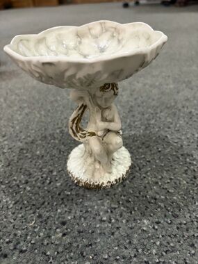 White Ceramic Cherub Compote Decorative Pedestal Bowl